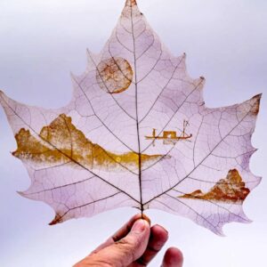 Handcrafted Leaf Art – Moonlit Boat Scene