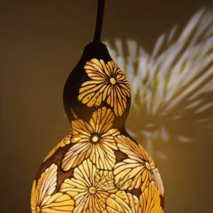Handcrafted Gourd Lamp – Floral Glow Design