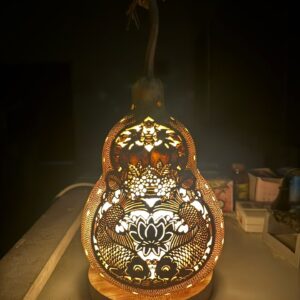 Handcrafted Gourd Lamp – Lotus & Koi Design