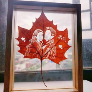 Framed Couple Portrait Leaf Carving – “Us” Edition