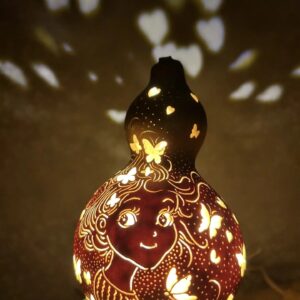 Handmade Hollowed-out Cartoon Girl & Butterfly Gourd Art Lamp - Playful & Warm Home Decoration Handicraft