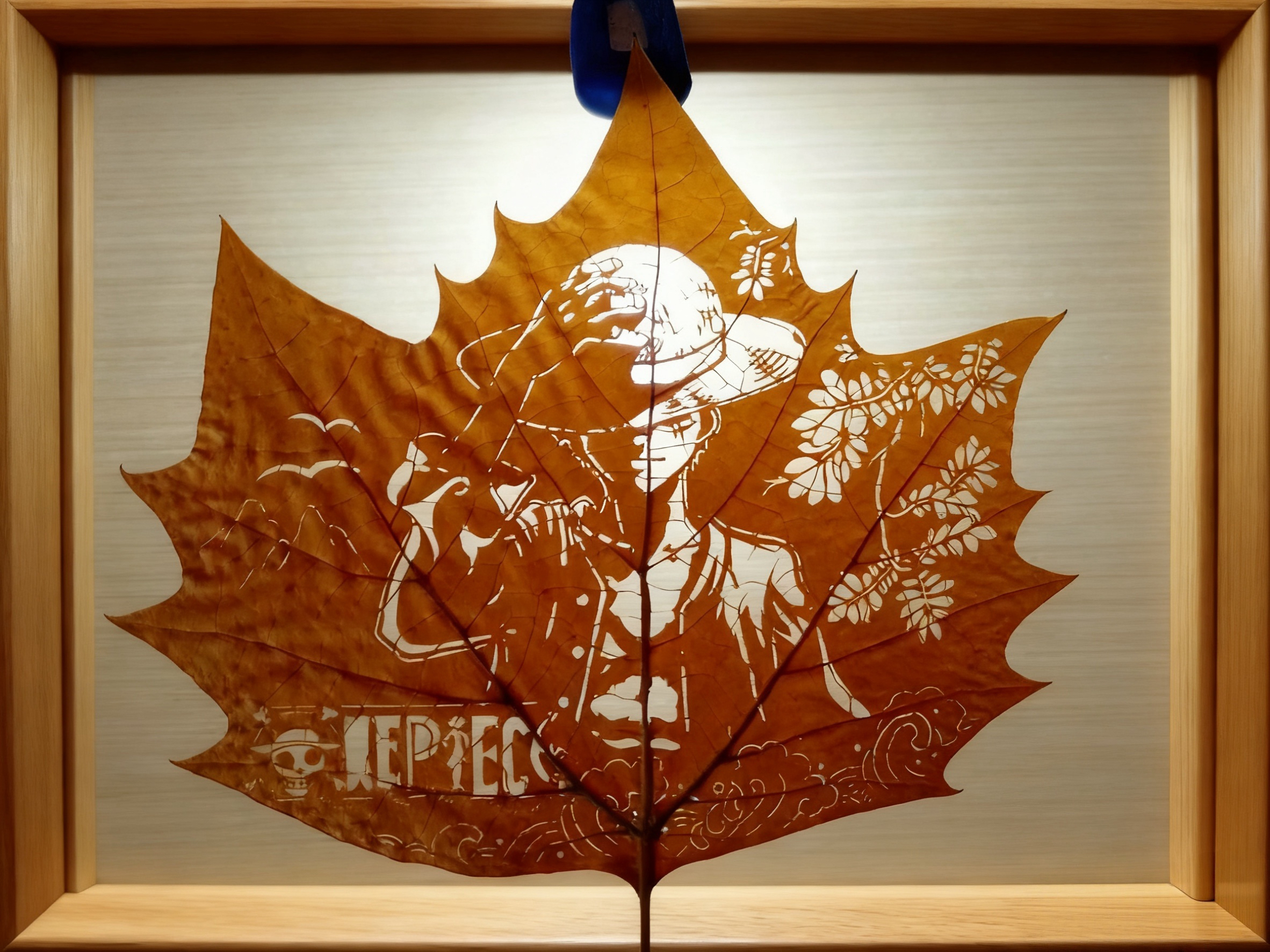 Handmade Real Leaf Carving Decor Painting - One Piece Luffy Themed Vein Carving Custom Ornament